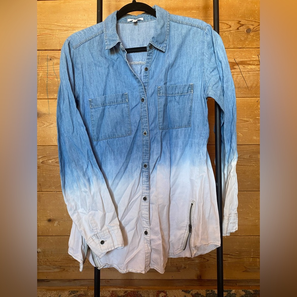 Bleach washed denim button up